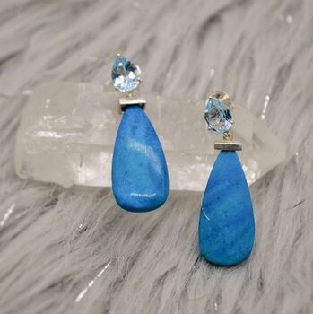 Dainty Blue Topaz And Howlite Earrings, 3 of 10