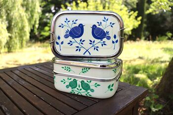 Hand Painted Rectangle Bento Box 'Garden Birds', 5 of 7