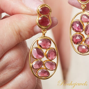 Red Garnet Statement Drop Stud Gold Silver Earrings, 3 of 9
