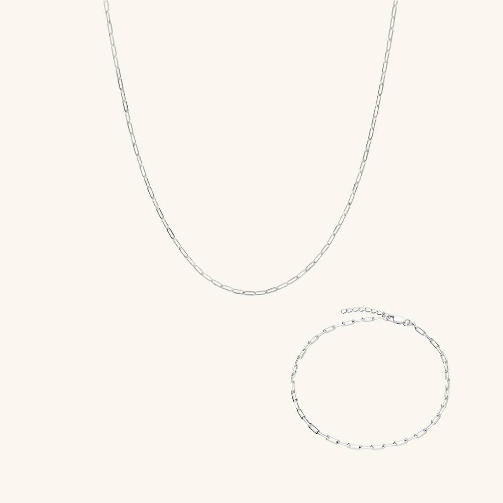 Sterling Silver Paperclip Bracelet And Necklace Set, 1 of 4