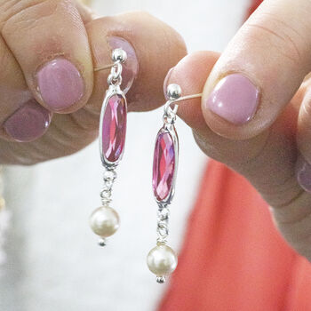 Oval Birthstone Earrings With Pearl Detail, 10 of 11