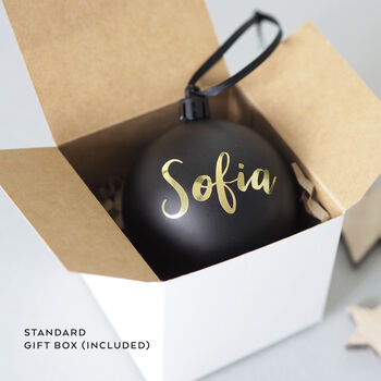 Personalised Matt Black And Foil Christmas Bauble, 4 of 5