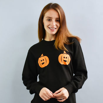 Twin Pumpkin Halloween Sweatshirt Jumper, 2 of 6