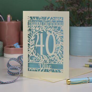 Personalised 40th Birthday Card Papercut Flower Design, 7 of 7