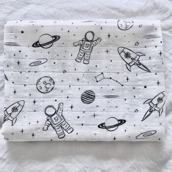 Organic Space Print Baby Muslin Swaddle, 2 of 5