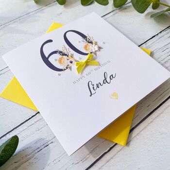 Handmade 60th Birthday Card In Bright Yellow, 5 of 5