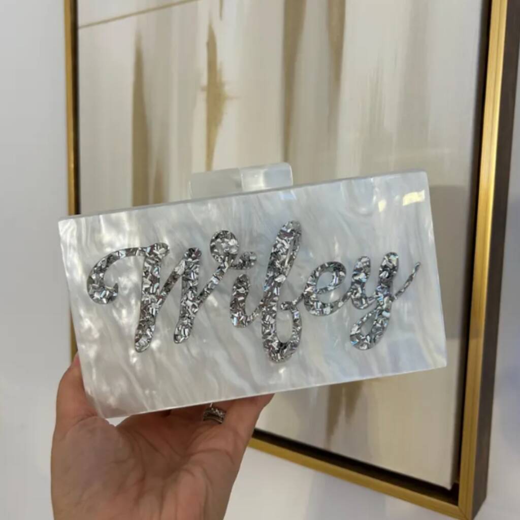 Silver Bride To Be Wifey Pearl Sparkle Clutch Bag, 1 of 6