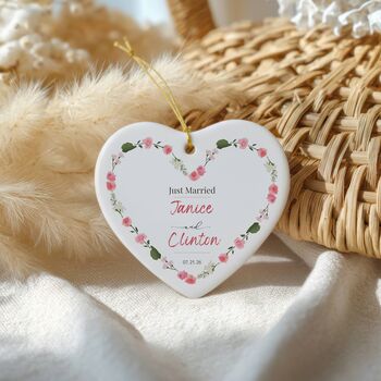 Personalised Just Married Heart Bauble, 2 of 3