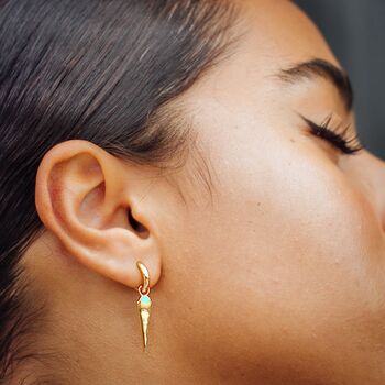 Gold Plated Green Opal Spike Charm Hoop Earrings, 2 of 7