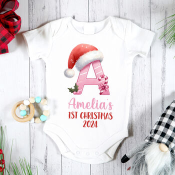 Baby's 1st Christmas Pink Or Blue Alphabet Babygrow, 3 of 5