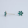 Sterling Silver Dainty Blue Flower Stud Earrings, thumbnail 4 of 5