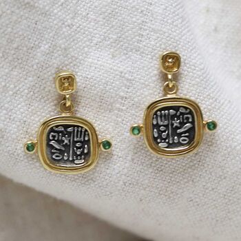 Gold Plated Sterling Silver Hieroglyphics Square Earrings, 9 of 12