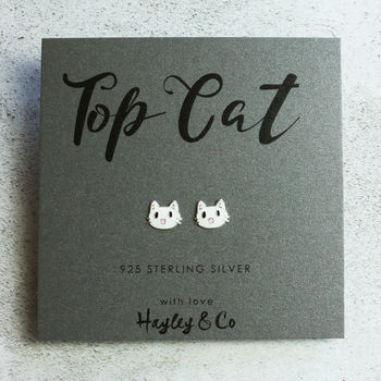 Top Cat Enamel Sterling Silver Earrings, 2 of 4