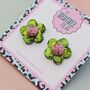 Flower Glitter Resin Stud Earrings Silver, Green And Blue, thumbnail 11 of 12