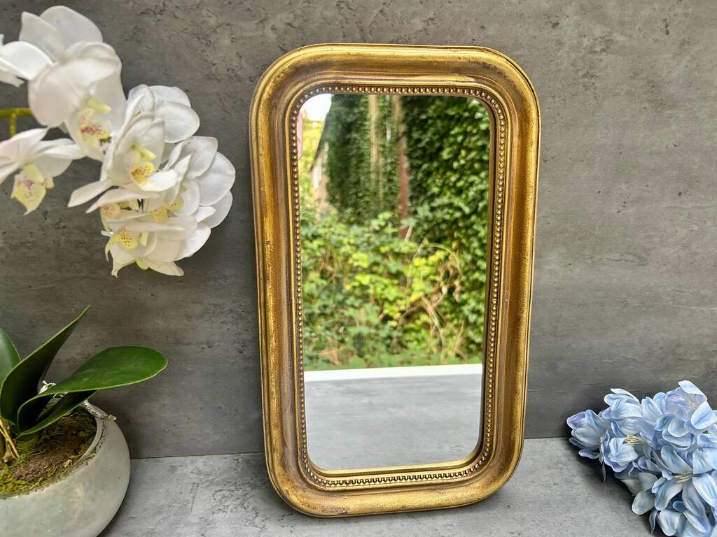 Distressed Gold Portrait Mirror With Beaded Frame Decor, 1 of 8
