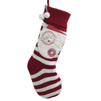 Red And White Knitted Christmas Stocking With Pocket, 2 of 3