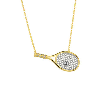 Sterling Silver Gold Tennis Racket Necklace, 2 of 4