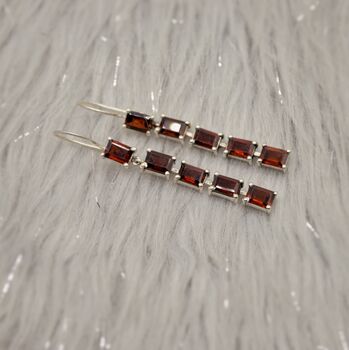 Red Garnet Drop Silver Earrings, 2 of 9