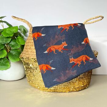 Foxes Print Scarf In Navy Blue, 3 of 3