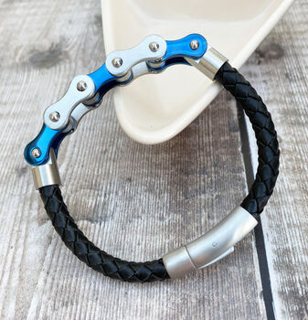 Bicycle Chain Bracelet Blue And Silver, 3 of 4