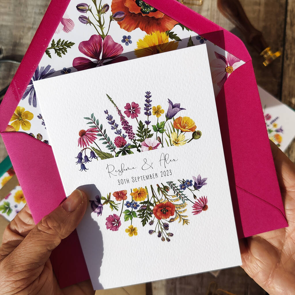 Colourful Rainbow Flowers Folded Wedding Invite By Paper Willow ...