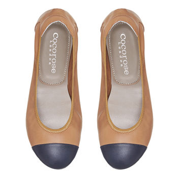 Harrow Tan And Navy Leather Ballet Flats, 2 of 4