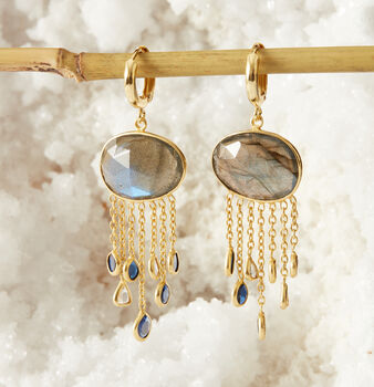 Grey Labradorite Gold Plated Silver Drop Earrings, 3 of 7