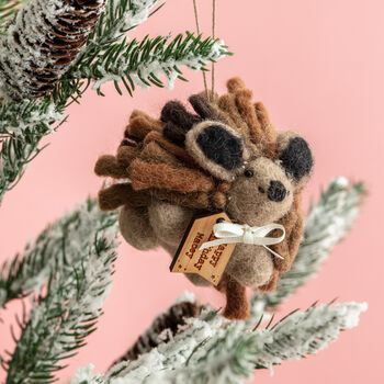 Personalised Felt Hedgehog Christmas Tree Decoration, 2 of 7