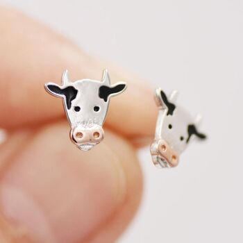 Sterling Silver Dairy Cow Stud Earrings, 2 of 11