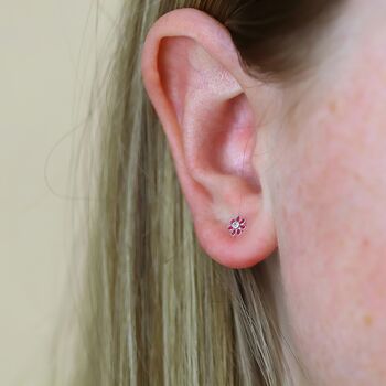 Tiny Sterling Silver Pink Flower Stud Earrings, 4 of 9