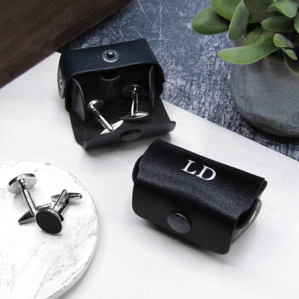 Handmade Men's Personalised Leather Cufflinks Pouch, 1 of 6