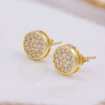 Sterling Silver Cz Crystal Encrusted Disk Stud Earrings, 3 of 12