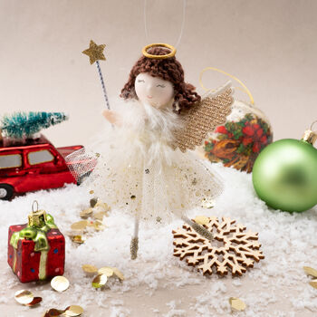 Gold Brunette Angel Hanging Decoration | Festive | Tree Decoration | Christmas Decoration, 4 of 4