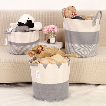 Cotton Rope Collapsible Laundry Storage Basket Hamper, 3 of 6