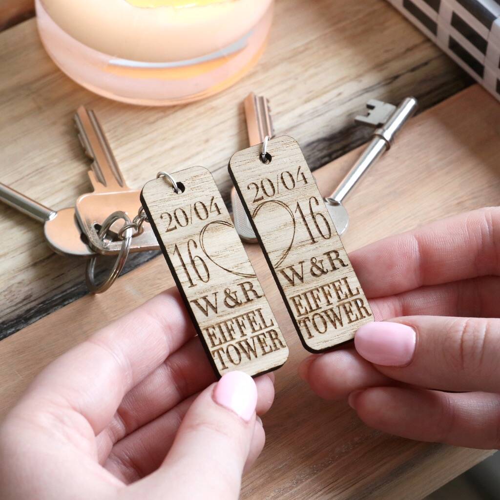 Image of Set Of Two Personalised Wooden Memory Keyrings