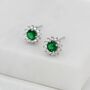 Sterling Silver Emerald Flower Stud Earrings, thumbnail 5 of 11