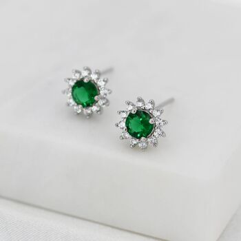 Sterling Silver Emerald Flower Stud Earrings, 5 of 11