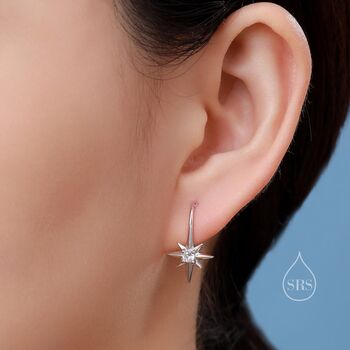 Starburst Drop Hook Earrings In Sterling Silver, 7 of 12