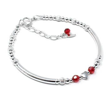 July Birthstone And Heart Bracelet Sterling Silver, 2 of 2