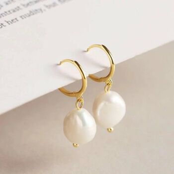 Chunky 18 K Gold Or Silver Freshwater Pearl Hoops, 4 of 10