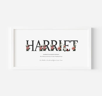 Personalised Children's Name Print | Nursery Wall Art | Black Floral, 2 of 10
