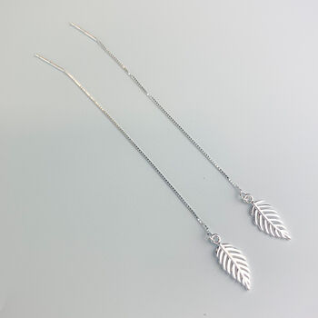 Sterling Silver Leaf Threader Earrings, 2 of 4