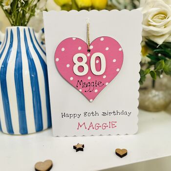 Personalised 70th Birthday Card Wooden Heart Gift, 4 of 4