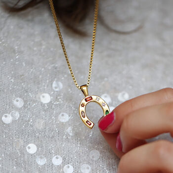 Lucky Horseshoe Necklace With Star And Heart Crystals, 2 of 8