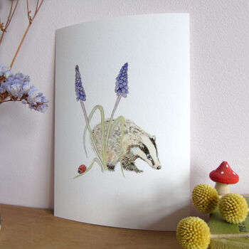 Badger And Muscari Giclee Fine Art Print, 5 of 9