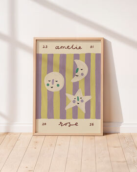 Personalised Illustrated Name Print With Moons, Stars And Stripes, 5 of 11