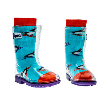 Squelch Transparent Wellies And Three Sock Set Penguins, 7 of 7