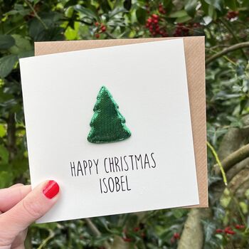 Personalised Green Puffed Christmas Tree Card, 2 of 2