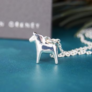 Sterling Silver Small Scandi Dala Horse Pendant, 3 of 6