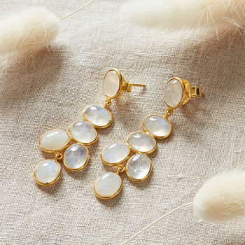 Moonstone Cabuchon Gold Plated Silver Earrings, 8 of 12